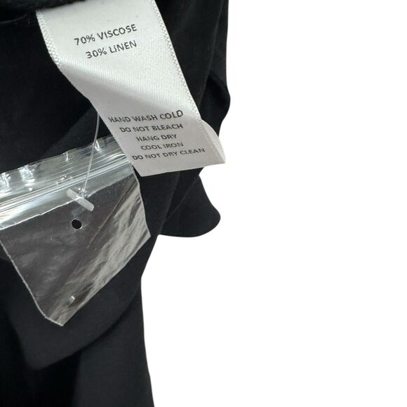 Mod Ref NEW Large Button Dress Midi Linen Blend Black Short Sleeve Womens - Picture 4 of 10